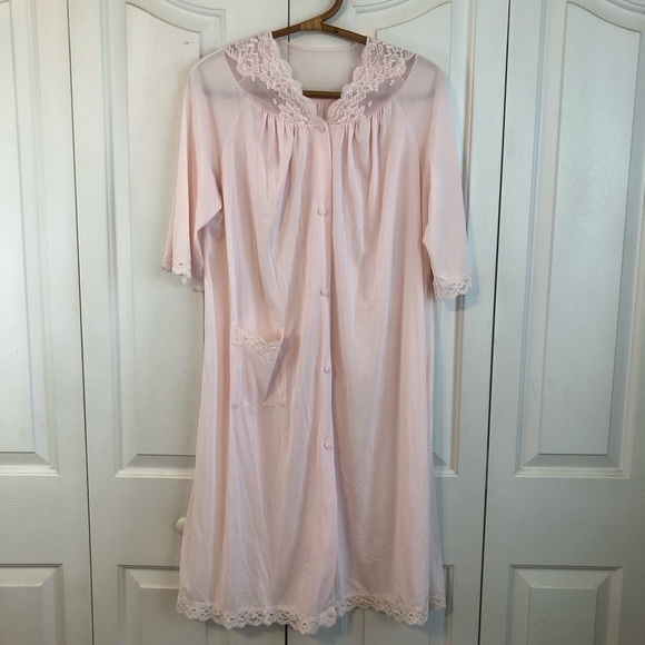 Vintage Shadowline Pink Lace Embroidered Floral Robe Size Small - Picture 1 of 8